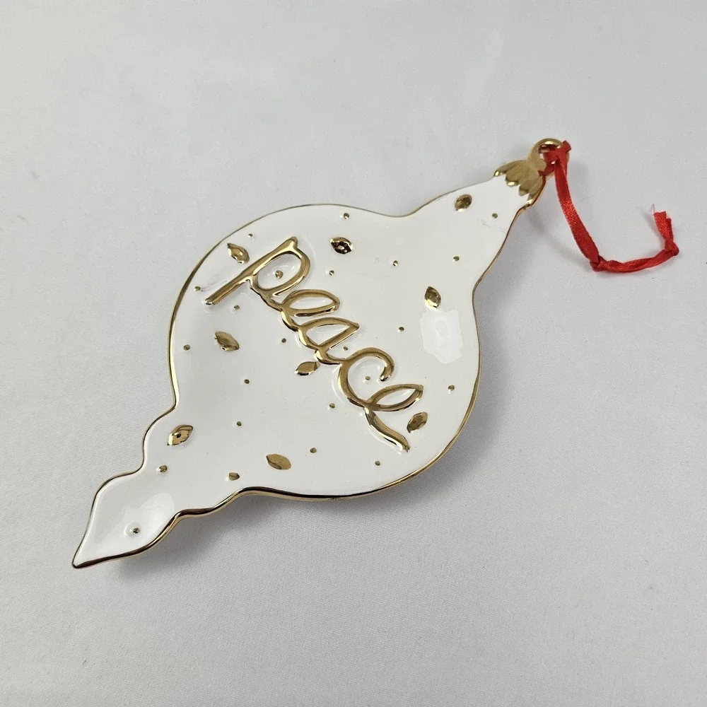 Vintage Christmas Ornament Spoon Rest Wall Decor Ceramic Peace Large Ceramic
